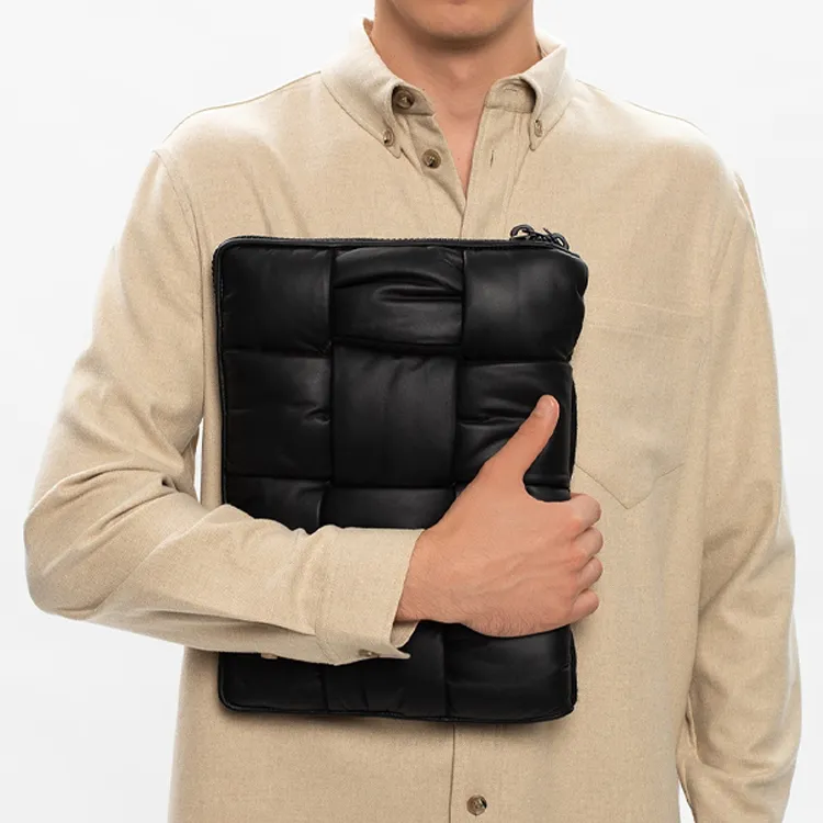 Bottega Veneta Intrecciato Cow Leather With Wool Storage Bag Clutch Men's Black-6