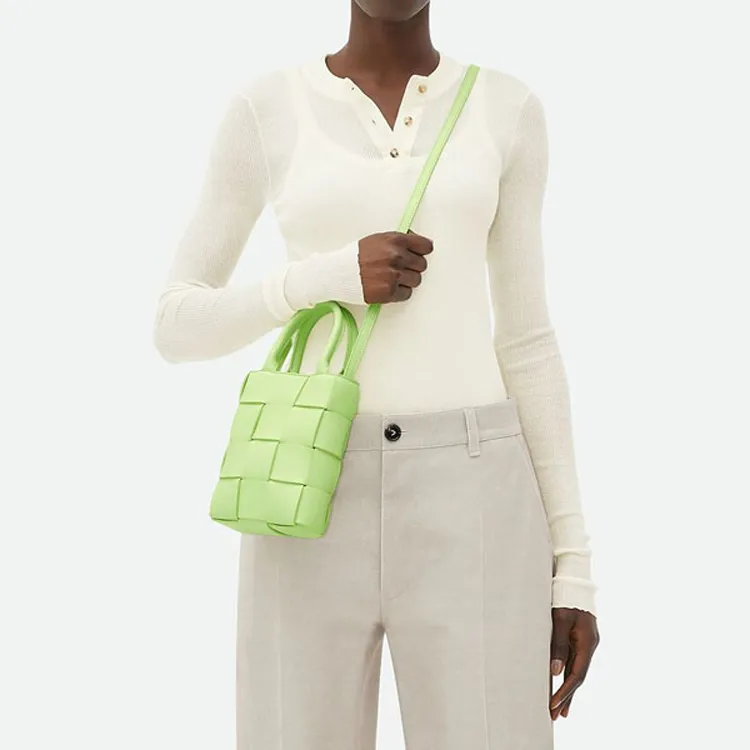Bottega Veneta CASSETTE Sheepskin Tote Bag, Shopping Bag, Handbag Mini Women's Light Green-5
