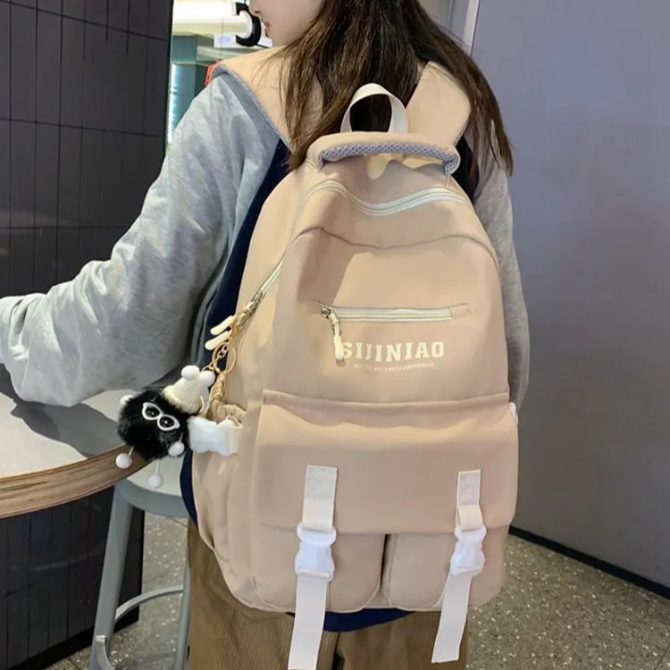 NOMK Nylon Fabric Backpack Regular Women's Pink/Khaki/Green/White/Black-4