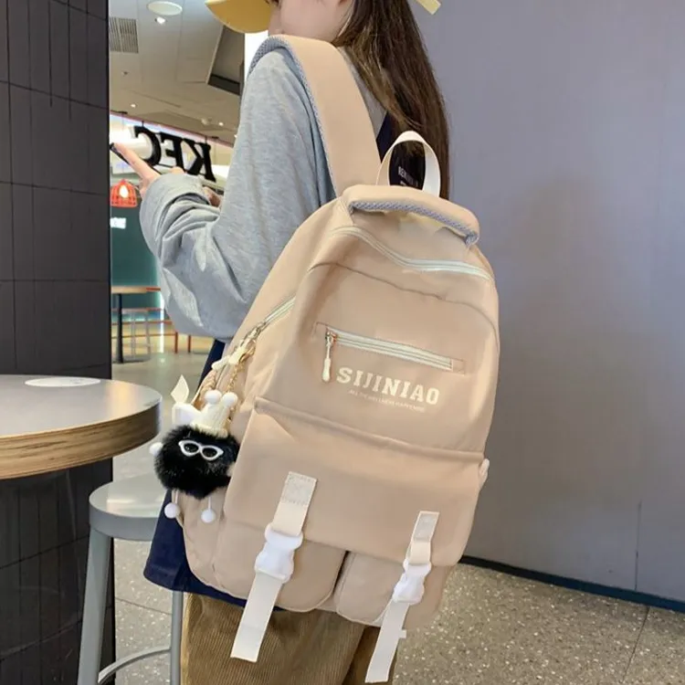 NOMK Nylon Fabric Backpack Regular Women's Pink/Khaki/Green/White/Black-5