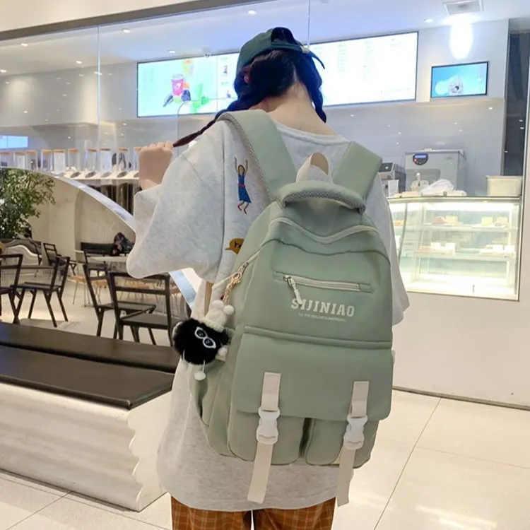 NOMK Nylon Fabric Backpack Regular Women's Pink/Khaki/Green/White/Black-8