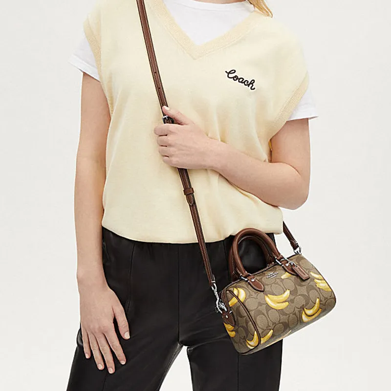 COACH Track Artificial Leather Handbag Shoulder Bag Crossbody Bag Small Size Unisex Brown-4