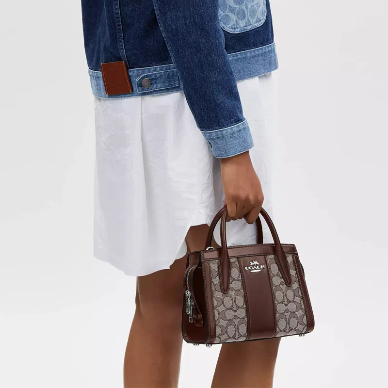 COACH Andrea Jacquard With Calfskin Shoulder Bag, Crossbody Bag, Handbag Trumpets Women's Silver & Oak & Maple-4