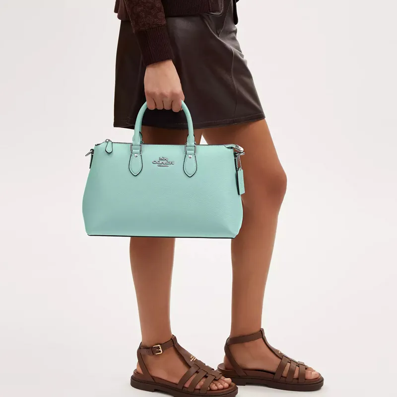COACH Leather Shoulder Bag Crossbody Bag Handbag Large Size Women's Pale Blue-4