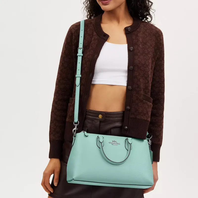 COACH Leather Shoulder Bag Crossbody Bag Handbag Large Size Women's Pale Blue-3