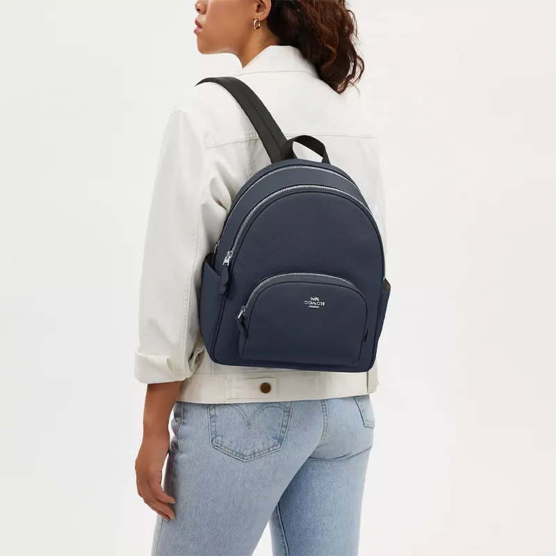 COACH Court Pebbled Leather Backpack Large Size Women's Silver & Denim Blue-3