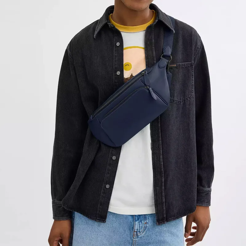COACH League Smooth Leather Fanny Pack Men's Blue-4