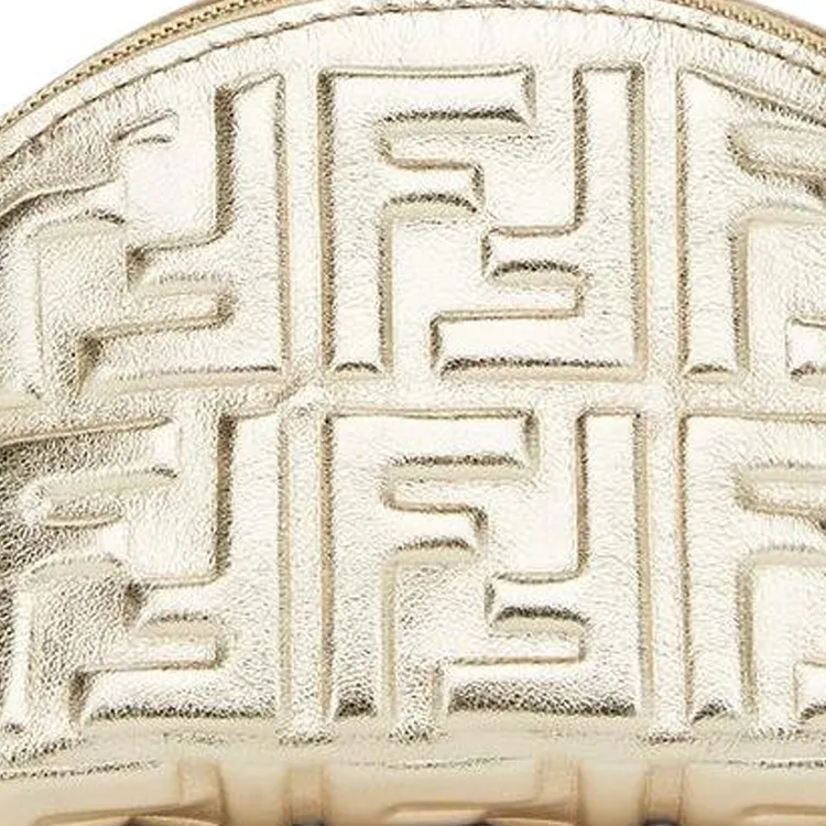 FENDI Baguette Calfskin Makeup Bag Trumpets Women's Gold-3