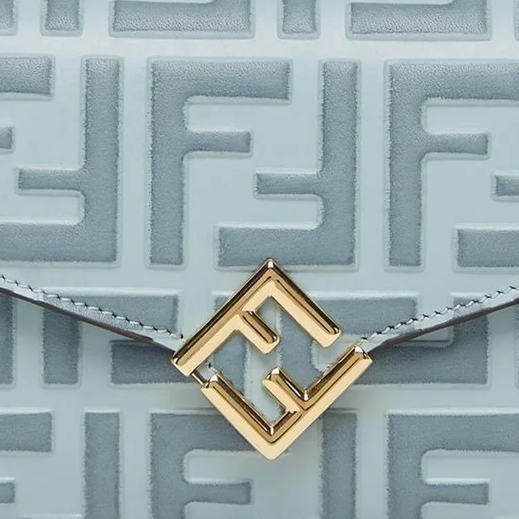 FENDI FF Diamonds Series Calfskin One Shoulder Wallet Women's Light Blue-4