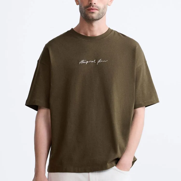 ZARA T-Shirts Men Olive Green-4
