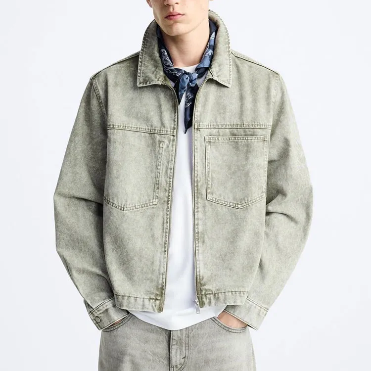 ZARA Denim Jacket Men's Gray Green-2