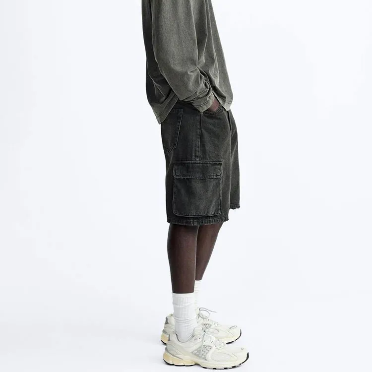 ZARA Denim Shorts Men Black-4