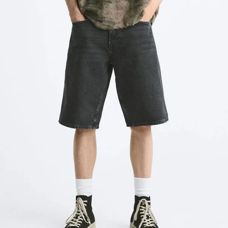 ZARA Denim Shorts Men Black-2