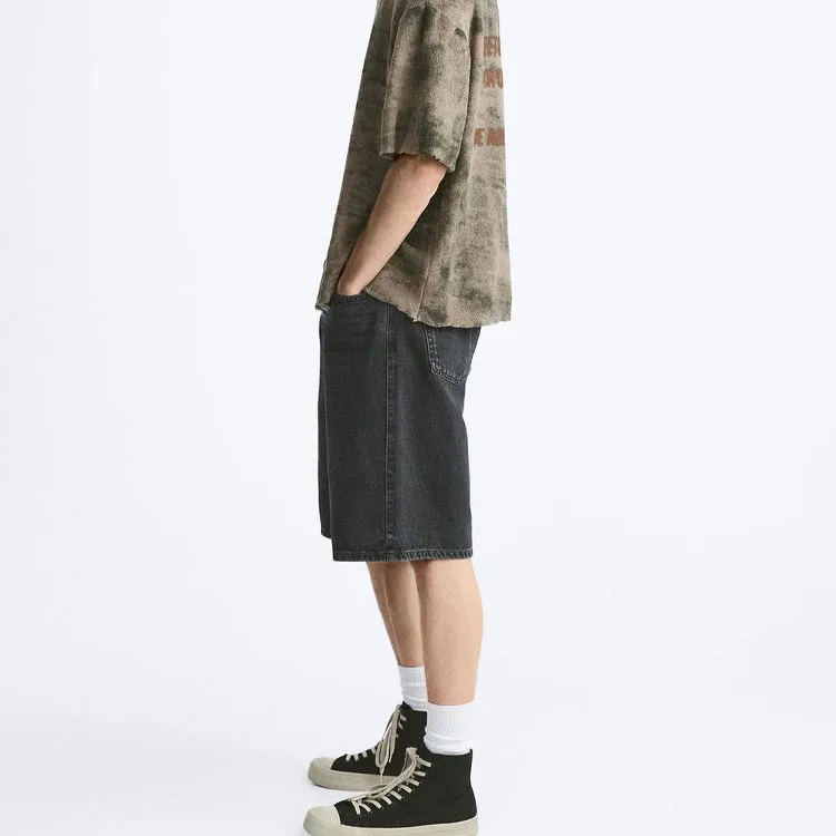 ZARA Denim Shorts Men Black-4