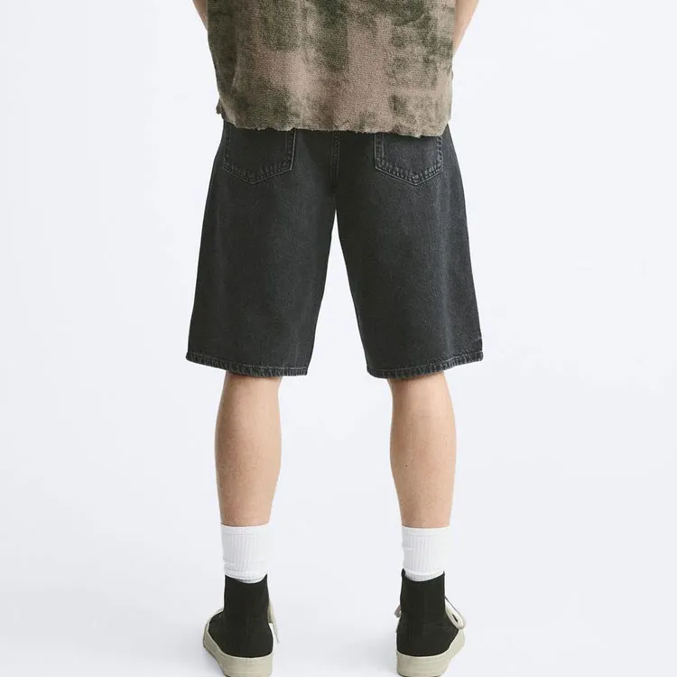 ZARA Denim Shorts Men Black-3
