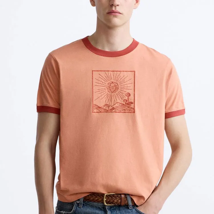 ZARA T-Shirts Men Ochre Red-2