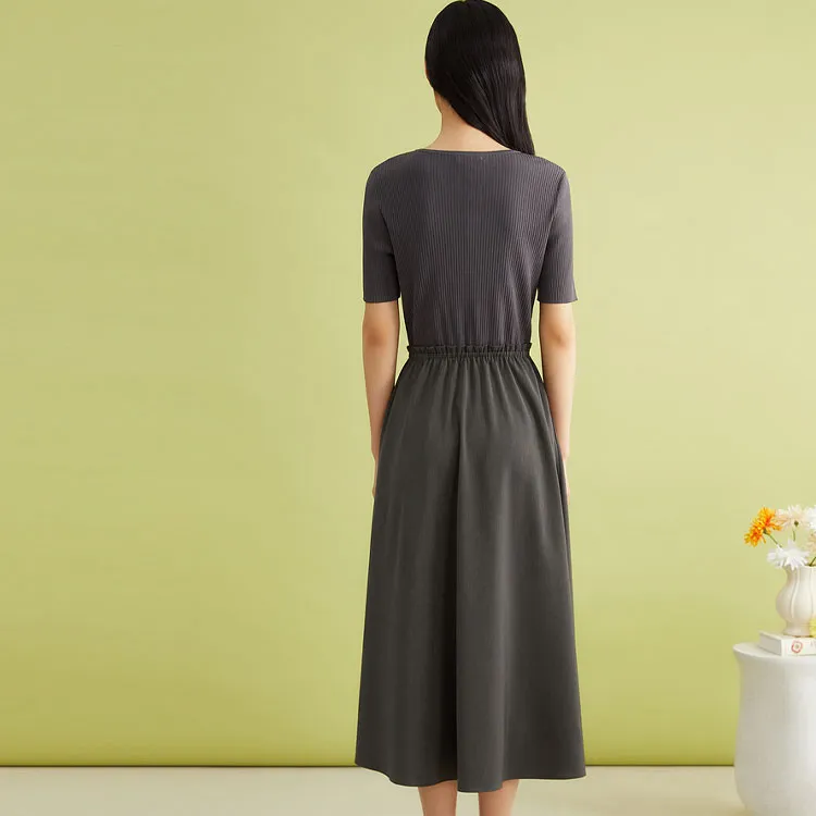 Yiner Short Sleeved Dress Women's Matte Gunmetal-1