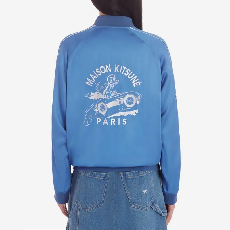 Maison Kitsune Teddy Logo Embroidered Satin Bomber Jacket-3