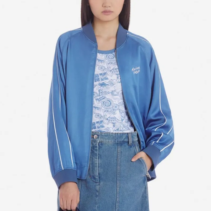 Maison Kitsune Teddy Logo Embroidered Satin Bomber Jacket-4