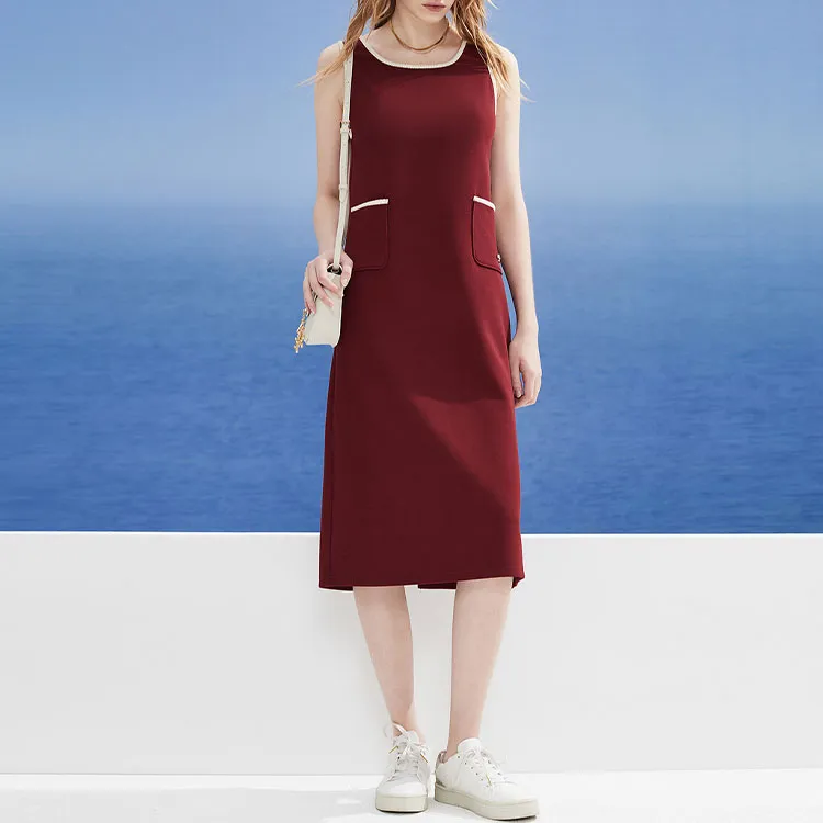 DKNY SS24 Sleeveless Dress Women's Maroon-1