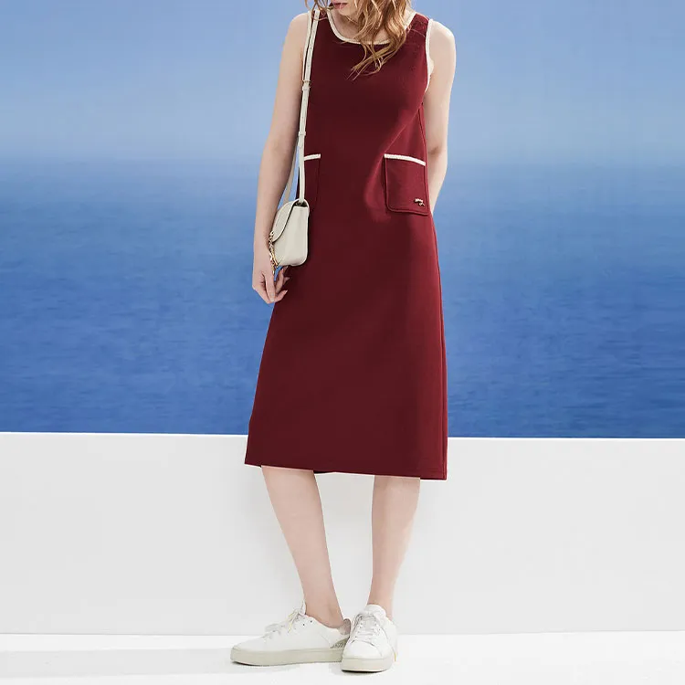 DKNY SS24 Sleeveless Dress Women's Maroon-3