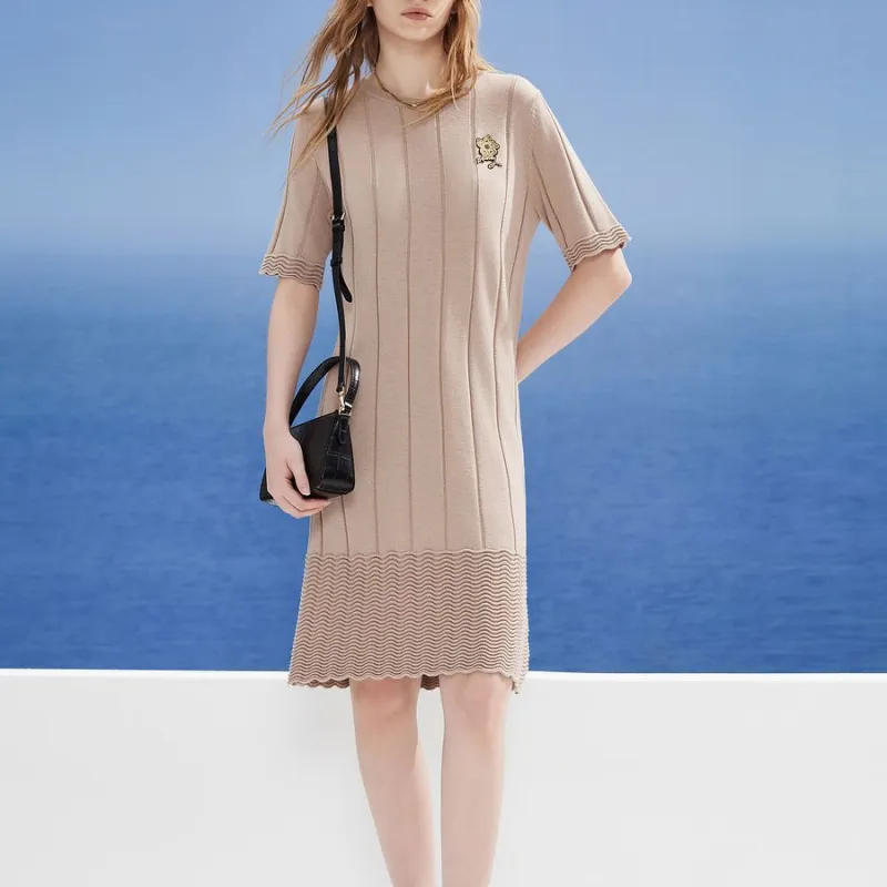 DKNY SS24 Short Sleeved Dress Women's Light Brown-1