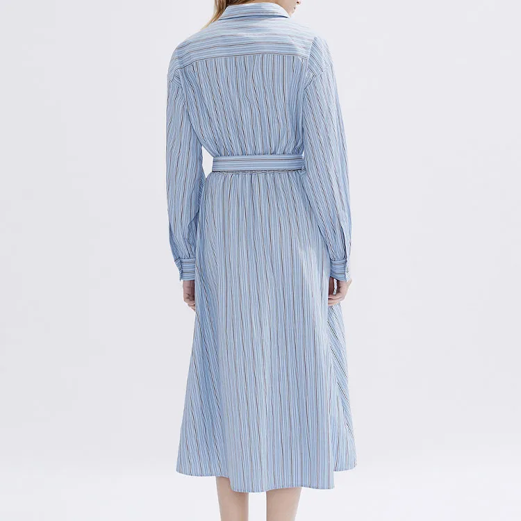 DKNY SS24 Long Sleeved Dress Women's Blue Stripes Pattern-2
