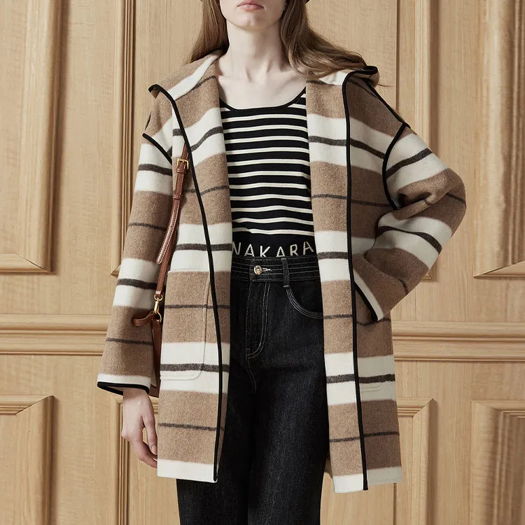 DKNY Coat Women's Coffee Stripes-1