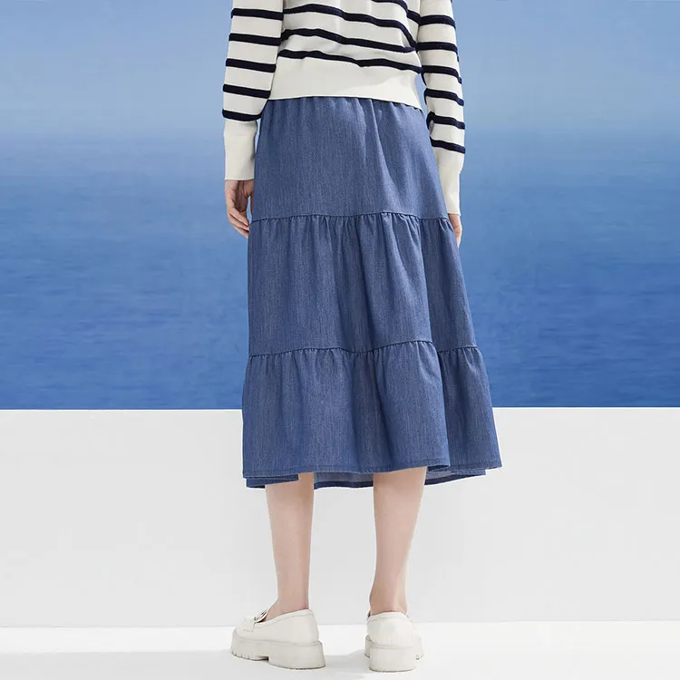 DKNY SS24 Denim Long Skirt Women's Dark Denim Blue-2