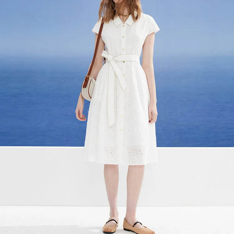 DKNY SS24 Short Sleeved Dress Women's White-1
