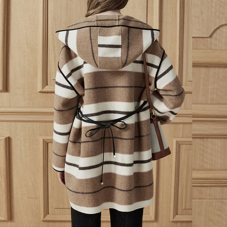 DKNY Coat Women's Coffee Stripes-2