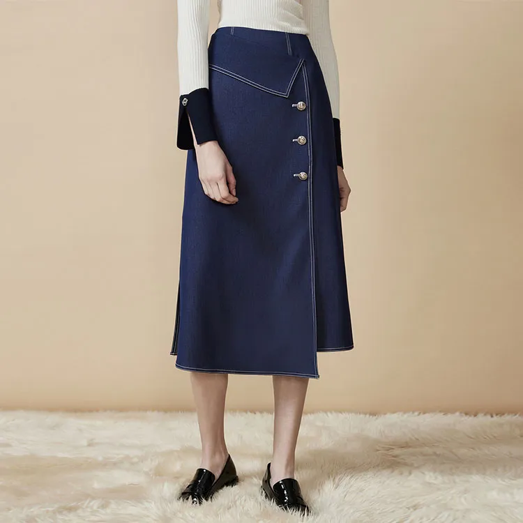 DKNY Denim Long Skirt Women's Navy Blue-2