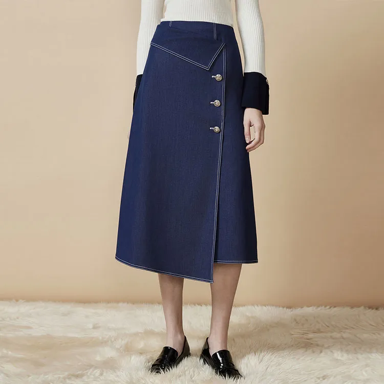 DKNY Denim Long Skirt Women's Navy Blue-1