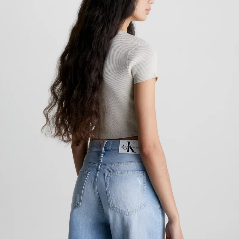 CALVIN KLEIN Crop Top Europe Version Women's Light Umber-3