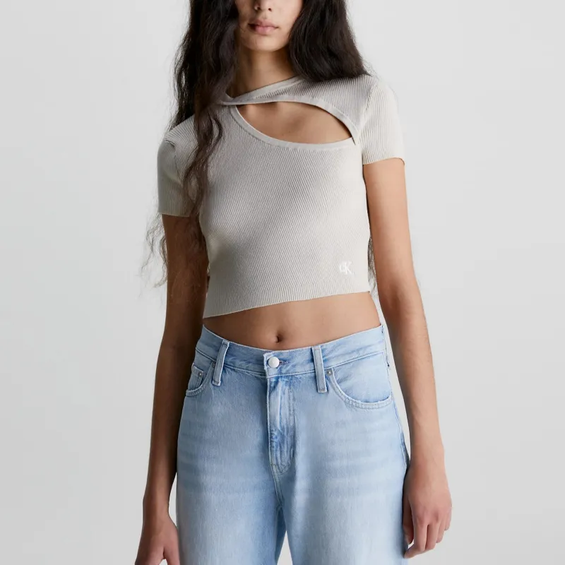 CALVIN KLEIN Crop Top Europe Version Women's Light Umber-2