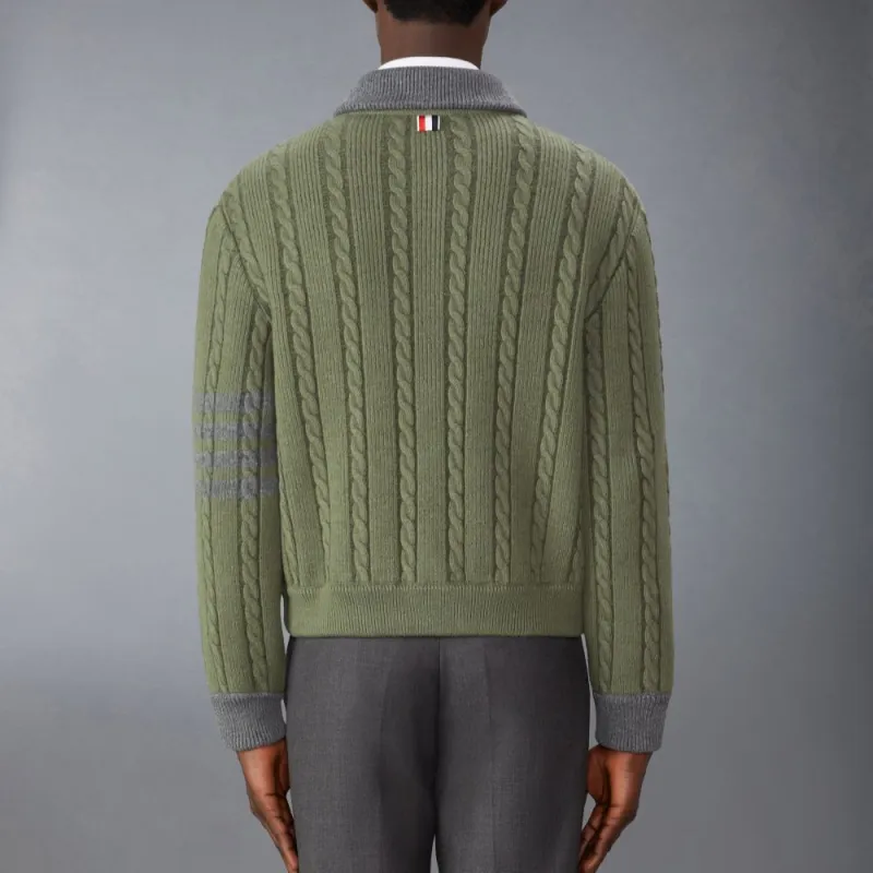 THOM BROWNE Cable knit Colour block Cardigan-2