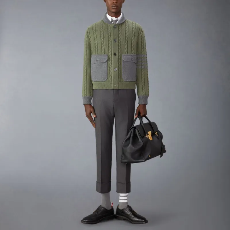 THOM BROWNE Cable knit Colour block Cardigan-1