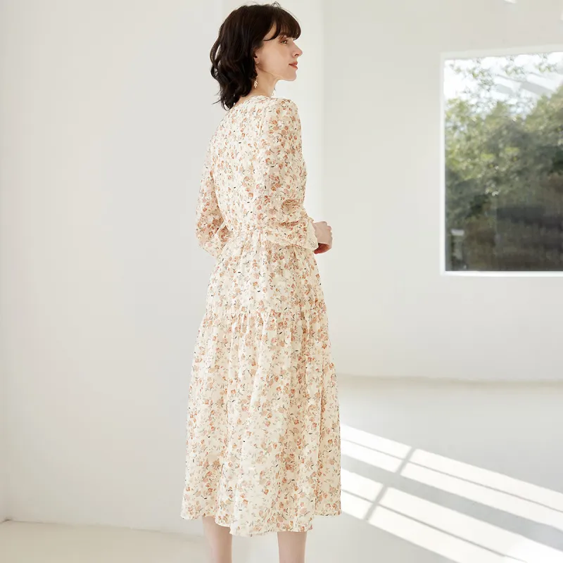 NAWAIN Long Sleeved Dresses Women's Beige Orange-2