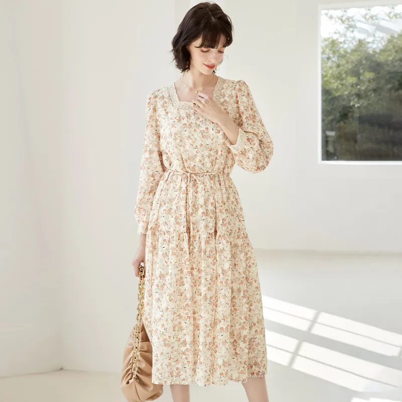 NAWAIN Long Sleeved Dresses Women's Beige Orange-1