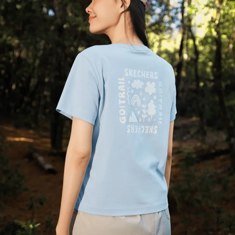 Skechers Drop Shoulder Sleeve T Shirt Women's Sunny Mountain Blue-4