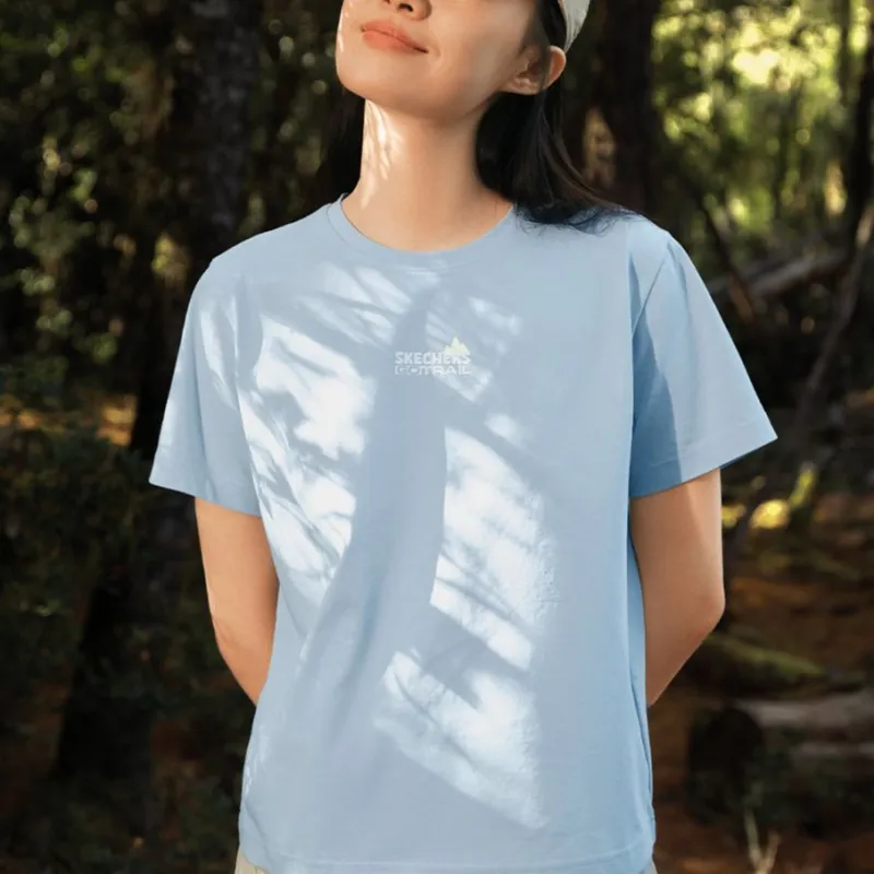 Skechers Drop Shoulder Sleeve T Shirt Women's Sunny Mountain Blue-3