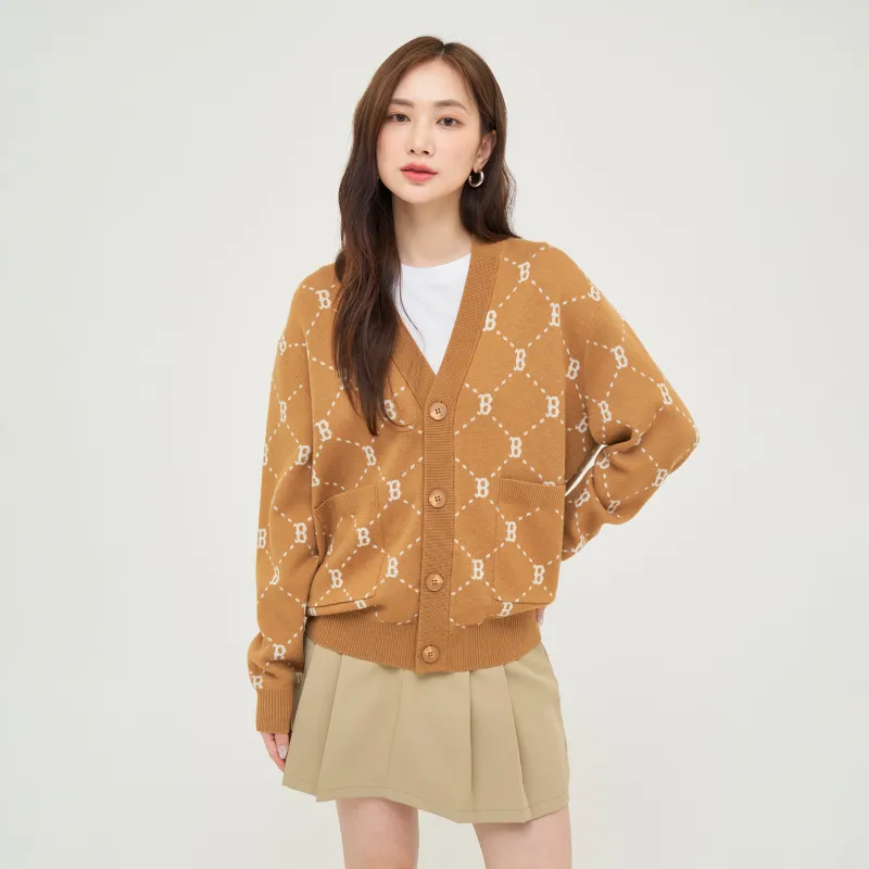 MLB MONOGRAM Collection Boston Red Sox 24FW Knitted Fabric Cardigan Unisex Camel-4