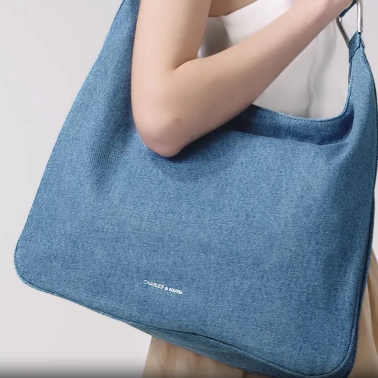 CHARLES&KEITH Fabric Combo Bag Shoulder Bag Women's Dark Denim Blue-5