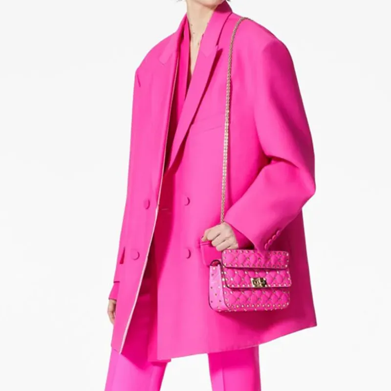 Valentino Rockstud Sheepskin Shoulder Bag, Crossbody Bag Regular Women's Rose Red-4