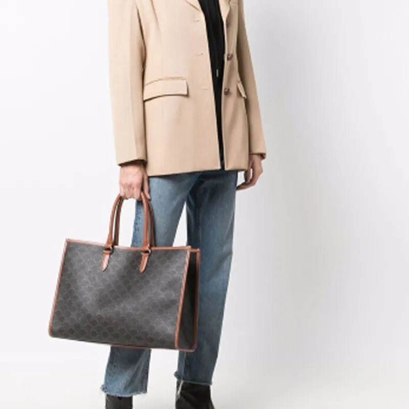 CELINE TriompheCabas Canvas With Leather Tote Bag, Shopping Bag, Shoulder Bag, Handbag Small Size Women's Tawny-5