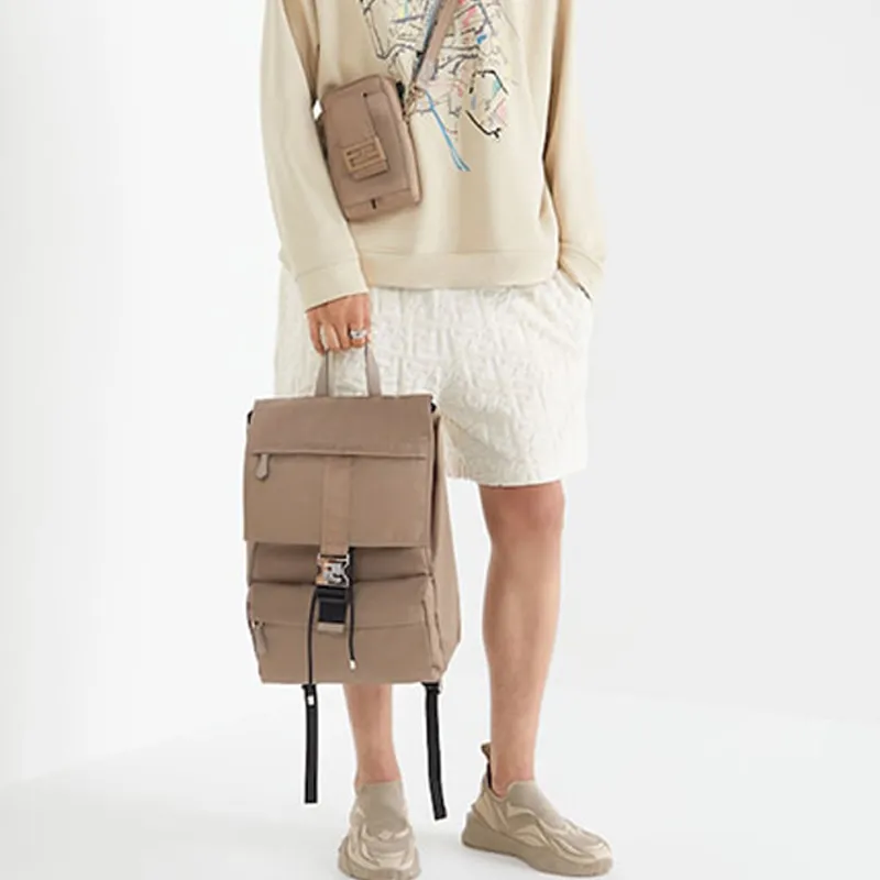 FENDI Calfskin Backpack Men's Light Brown-5
