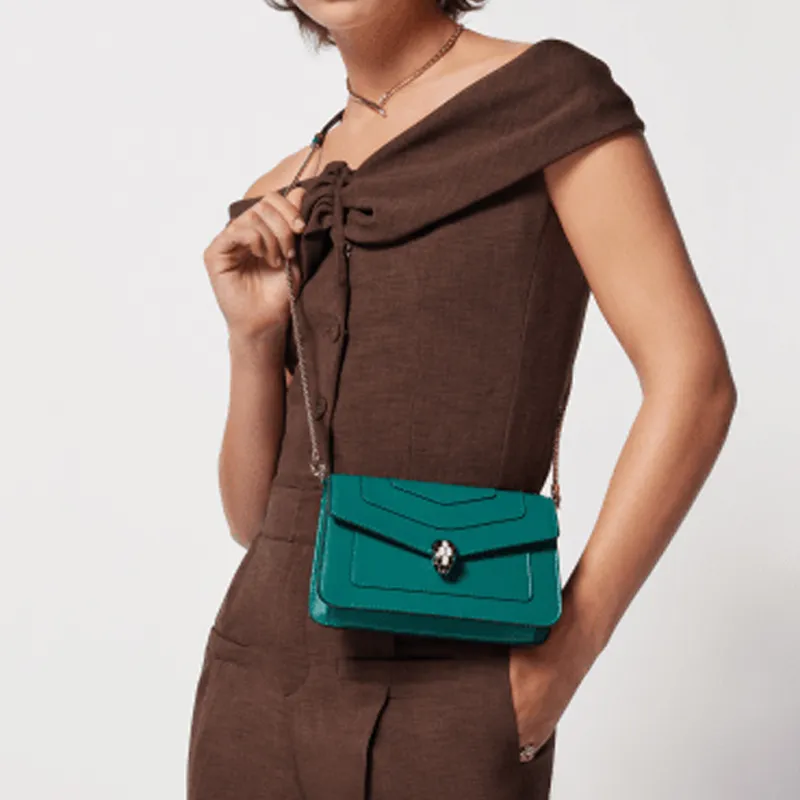BVLGARI Serpenti Forever Calfskin Shoulder Bag Crossbody Bag Women's Green-3