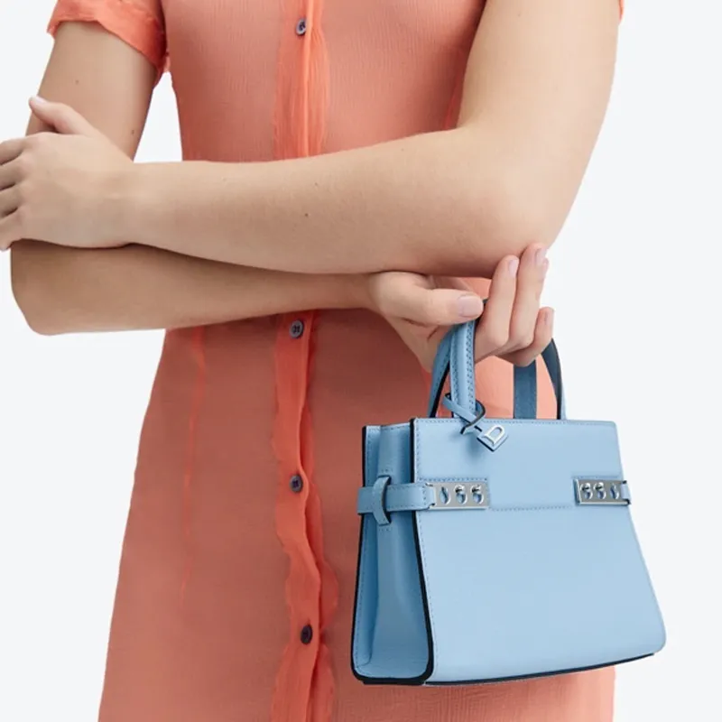 Delvau Tempête Calfskin Shoulder Bag Crossbody Bag Handbag Small Size Women's Blue-4