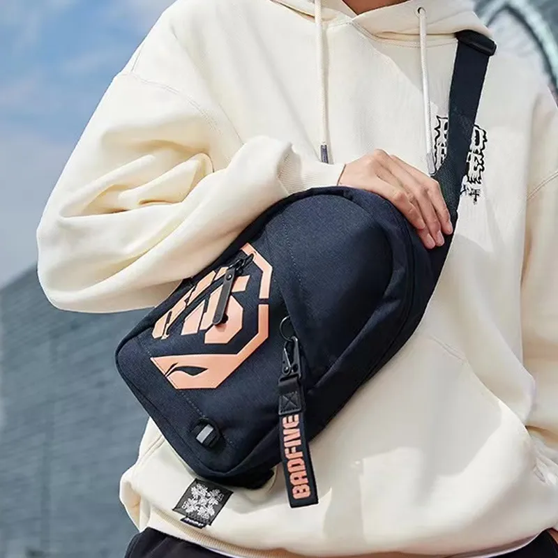LiNing Sports Life Collection Fabric Shoulder Bag Crossbody Bag Sling Bags Unisex Navy Blue/Orange-5