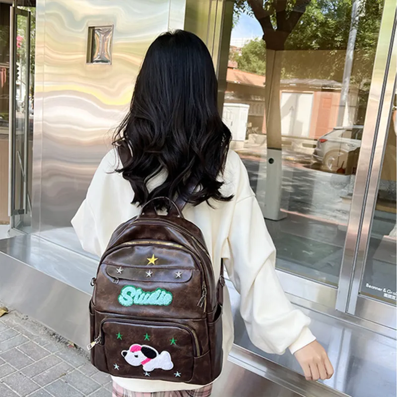 Worm's Home PU Backpack Women's Brown/Black-4